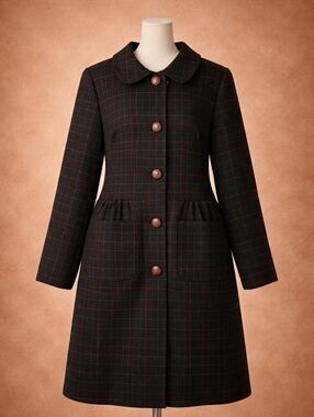 NWT ModCloth Rainbow -ish Plaid Single Breasted Pea Coat M Peter Pan Collar Bow